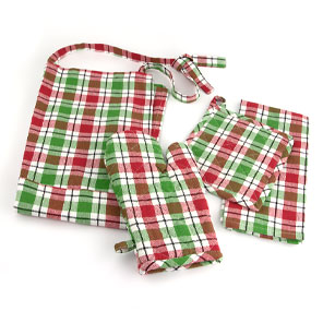 Red, Green & White Christmas Plaid Kitchen Set