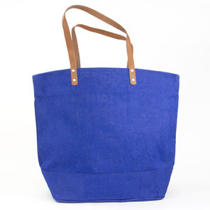 Jute Leather Handle Tote - Royal Blue