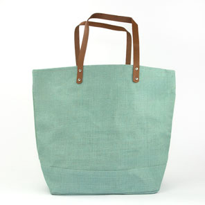 Jute Leather Handle Tote - Seafoam