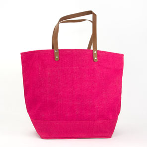 Jute Leather Handle Tote - Fuschia